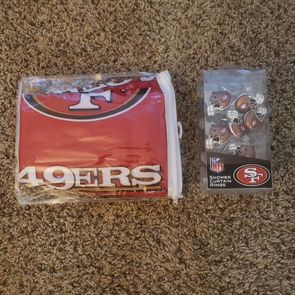 49er Shower Curtain and Curtain rings